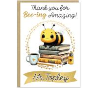Adorable Personalised Bee-ing Amazing Teacher Cards - Custom Name Banner Fun Bumble Bee Thank You Gift for Educators End of School Year Teachers Appreciation Awards!, Design 5