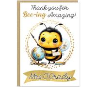 Adorable Personalised Bee-ing Amazing Teacher Cards - Custom Name Banner Fun Bumble Bee Thank You Gift for Educators End of School Year Teachers Appreciation Awards!, Design 1