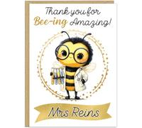 Adorable Personalised Bee-ing Amazing Teacher Cards - Custom Name Banner Fun Bumble Bee Thank You Gift for Educators End of School Year Teachers Appreciation Awards!, Design 8