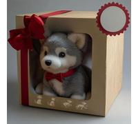 Adorable pet-themed gift box containing an interactive plush dog toy with decorative ribbon, featuring barking and moving functions for delightful moments J
