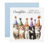 Adorable Pets Birthday Card - 'Cat Birthday Daughter' - Gifts for Her, Kids, Children, Adults, from Mum & Dad - Purrfect Day - Comes with Fun Stickers