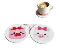 Adorable Pig Ceramic Coasters Set - Cute Animal Design Absorbent Drink Coasters for Kitchen/Home/Room Decor, Perfect for Office Desk, Jewelry/Candle Holder, Gift for Animal Lovers, Set of 2