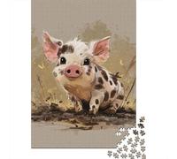 Adorable Piglet in Mud Jigsaw Puzzles Puzzles for Adults Kids. 1000 Pieces Impossible Challenge Toy Educational Game Home Decoration for Adults& Kids Age 14 Years Up 70x50cm/1000pcs