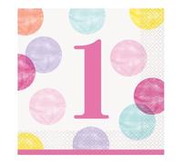 Adorable Pink Dots 1st Birthday Luncheon Napkins (16cm) - Perfect for Celebrating Your Little One's Big Day - 16ct