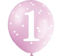 Adorable Pink Gingham 1st Birthday Latex Balloons (30cm) - Perfect for Celebrating Baby's First Milestone - 5ct