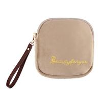 Adorable Pink Peri - Reusable Sanitary Napkin Pads Storage Bag Portable for Women Girls | Soft Touch Velvet with Matching Open Clip Lanyard | Reusable | Zero Waste Period (Khaki Velvet)