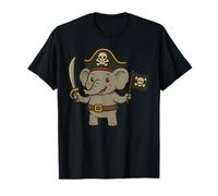 Adorable Pirate Elephant Adventure with Jolly Roger Flag T-Shirt