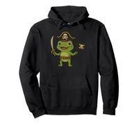 Adorable Pirate Frog Adventure with Jolly Roger Flag Pullover Hoodie