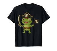 Adorable Pirate Frog Adventure with Jolly Roger Flag T-Shirt