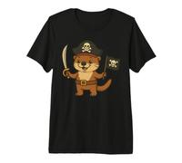 Adorable Pirate Otter Adventure with Jolly Roger Flag Premium T-Shirt