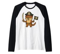 Adorable Pirate Otter Adventure with Jolly Roger Flag Raglan Baseball Tee