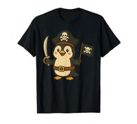 Adorable Pirate Penguin Adventure with Jolly Roger Flag T-Shirt