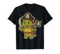 Adorable Pirate Turtle Adventure with Jolly Roger Flag T-Shirt