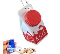Adorable Pocket Size Creative Milk Carton Keychain Portable Container Case Organizers Holder for Travel Essential Carabiner Milk Carton Medicine Holder