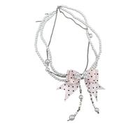 Adorable Polkas Dot with Bowknot Accent Pearls Necklace Adjustable Clavicle Chain Versatile Her Folkdance Dot Bend Necklace