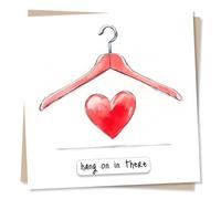 Adorable Positivity or Support or Get Well Soon Card For Friend Or Loved One - Hang On In There - Hanger, Heartfelt - For a Special Someone, Relative, Bestie, Husband, Wife