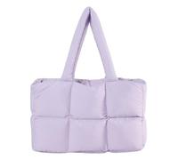 Adorable Puffy Tote Bag - Large Quilted Stylish and Elegant Handbag Lightweight Puffy Check Shoulder Bag Solid Color Aesthetic Soft Cloud Tote for Work Travel Gym Shopping (Purple, 39cm × 25cm × 13cm)