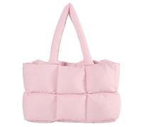 Adorable Puffy Tote Bag - Large Quilted Stylish and Elegant Handbag Lightweight Puffy Check Shoulder Bag Solid Color Aesthetic Soft Cloud Tote for Work Travel Gym Shopping (Pink, 39cm × 25cm × 13cm)