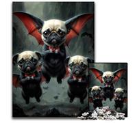 Adorable Pugs Vampires Jigsaw Puzzles for Adults 1000 Piece Wooden Jigsaw Challenging Brain Teaser for Teenagers Family Fun Interactive Game 1000 PCS(75x50cm)