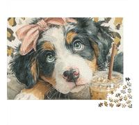 Adorable Puppy with Iced Coffee Jigsaw Puzzles Puzzle for Adults Kids. 1000 Pieces Whimsical Challenge Toy Educational Game Home Decoration for Educational Games Gifts 70x50cm/1000pcs