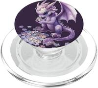 Adorable Purple Dragon Solving a Puzzle with Playful Focus PopSockets PopGrip for MagSafe
