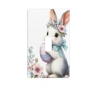 Adorable Rabbit Floral Crown Egg Light Switch Cover Decorative Single Toggle 1 Gang Wall Plate for Kitchen Farmhouse Bedroom Bathroom Art Decor