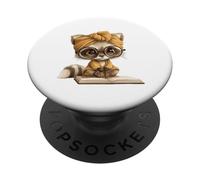 Adorable Raccoon Bookworm Reading with PopSockets Adhesive PopGrip