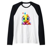 Adorable Rainbow Bug Creature Big Blue Eyes Cartoon Art Raglan Baseball Tee