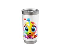 Adorable Rainbow Bug Creature Big Blue Eyes Cartoon Art Stainless Steel Insulated Tumbler