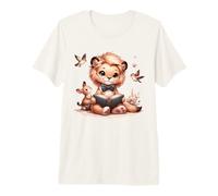 Adorable Reading Lion with Animal Friends Premium T-Shirt