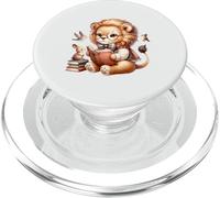 Adorable Reading Lion with Animals Illustration PopSockets PopGrip for MagSafe