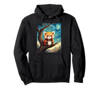 Adorable Red Panda Holding Tea Cup Van Gogh Starry Night Pullover Hoodie