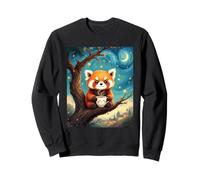 Adorable Red Panda Holding Tea Cup Van Gogh Starry Night Sweatshirt