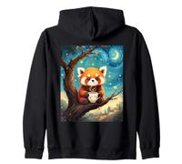 Adorable Red Panda Holding Tea Cup Van Gogh Starry Night Zip Hoodie