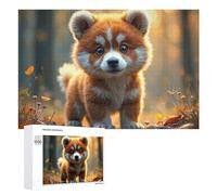 Adorable Red Panda Puppy in Autumn Forest Jigsaw Puzzle, 1000 PCS, Indoor Activity for The Home, A Rewarding Pastime for Dedicated Jigsaw Fans, at Home