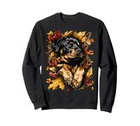 Adorable Rottweiler with Autumn Leaves Fall Season Vibes Dog Sweatshirt