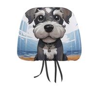 Adorable Schnauzer 2 PCS Car Headrest Cover Universal Headrest Covers Soft Breathable Car Head Rest Covers Set Elastic Head Rest Protector Auto Seat Cover Vehicle Accessories for Cars, Truck, Suv, Van