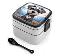 Adorable Schnauzer Bento Box with Spoon & Handle - 2 Compartment Leak-Proof Stackable Lunch Box for Adults, BPA-Free Reusable Food Containers for Work, Travel, Picnic