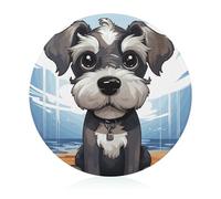 Adorable Schnauzer Butcher Block Heat Resistant Round Cutting Board Fashion Non-Slip Cutting Board Easy Clean Tempered Glass Cutting Board for Kitchen Counter Decor