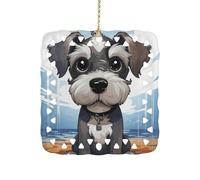 Adorable Schnauzer Ceramic Christmas Ornament Xmas Tree Hanging Pendant Double Sided Pattern Festive Square Ornament Holiday Home Party Decoration Gifts