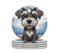 Adorable Schnauzer Ceramic Coaster Round Drink Coaster with Cork Base Non-Slip Absorbent Cup Mat Suitable for Mug Beer Bar Coffee Table Protection Home Decor 4PCS