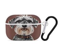 Adorable Schnauzer Earbuds Organizer Shockproof Protective Airpods Pro Cover with Carabiner Clip Anti Fall Carrying Earphone Case Cover for Airpods Pro 2nd Generation White