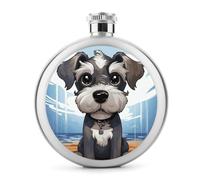 Adorable Schnauzer Hip Flask Stainless Steel Round Flagon Portable Leak-Proof Whiskey Flask, Classic Circular Design Alcohol Flask for Men Women, Travel Camping Outdoor Party Gift