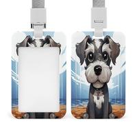 Adorable Schnauzer ID Badge Holder Waterproof Card Protector Push-Pull Slot Work ID Card Holder with Lanyard Personalized Detachable Card Holders for Office Corporate Use
