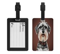 Adorable Schnauzer Luggage Tag Suitcase Marker Travel Baggage Identifier with Boarding Card Holder Sturdy TPU Travel Label for Suitcases and Work Bags