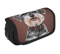 Adorable Schnauzer Pencil Case Organizer - Large Capacity 3 Compartment Pencil Pouch for Adults, Portable Makeup Bag & Aesthetic Stationery Bag with Zipper (8.7x4.3") Unisex Gift