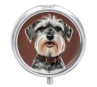 Adorable Schnauzer Pill Box Case 3 Compartment Travel Medicine Pill Organizer 3x A Day Portable Vitamin Organizer with Mirror Small Pillbox for Purse & Pocket Cute Daily Medicine Container Metal Vitam