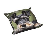 Adorable Schnauzer Print Leather Valet Tray For Women,Travel Organizer, Trinket Jewelry Cosmetic Organizer Tray