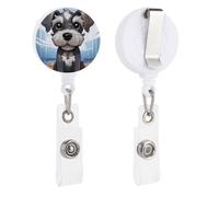 Adorable Schnauzer Retractable Badge Reel - Personalized ID Name Badge Holder with Lanyard Cute Badges Reel Holder Round Nurse Doctor Name Tag Badges Clip for Work