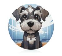 Adorable Schnauzer Tempered Glass Cutting Board for Kitchen Non-Slip Chopping Block Round Chopping Board Easy to Clean Butcher Block for Meat Fruits Vegetables & Bread 7.9"